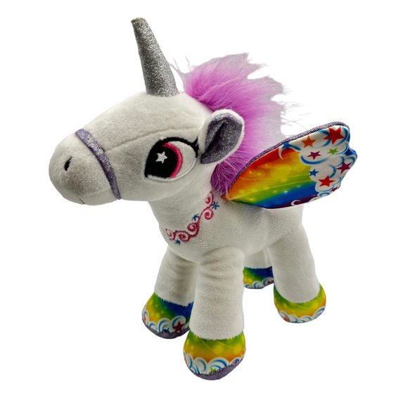 White Unicorn with Rainbow Metallic Wings Soft Stuffed Plush Animal Toy - Picture 1 of 7